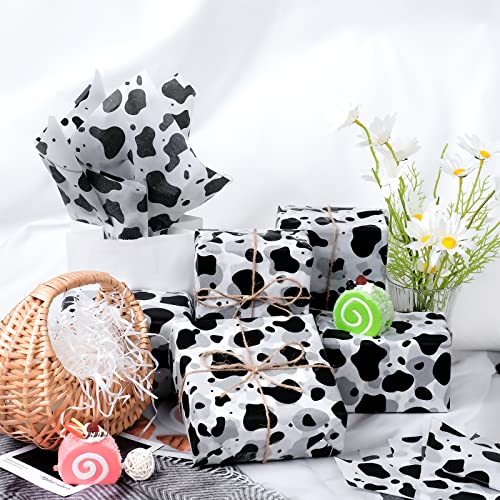 60 Sheets 20 x 20 Inch Cow Print Tissue Paper Black and White Spots Cow Paws Wrapping Paper Gift Wrap Art Tissue for Gift Bags Wrapping