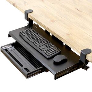 vivo large keyboard tray under desk pull out platform with pencil drawer, extra sturdy c clamp mount, 27 (33 including clamps) x 11 inch slide-out tray with storage drawer, black, mount-kb05-4d