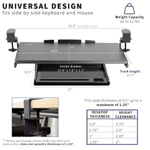 VIVO Large Keyboard Tray Under Desk Pull Out Platform with Pencil Drawer, Extra Sturdy C Clamp Mount, 27 (33 Including Clamps) x 11 inch Slide-Out Tray with Storage Drawer, Black, MOUNT-KB05-4D