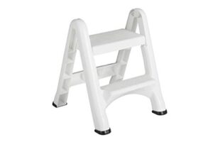 rubbermaid two-step folding foot stool, 14-inch high, white, 300 pound capasity, small step stool for adults/kids for use in library/kitchen/bathroom/garage/closet