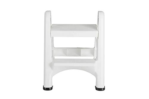 Rubbermaid Two-Step Folding Foot Stool, 14-Inch High, White, 300 Pound Capasity, Small Step Stool for Adults/Kids For Use in Library/Kitchen/Bathroom/Garage/Closet