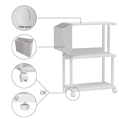 Ostreeful 3 Tier Printer Stand Modern White Printer Mobile Wooden Printer Shelf Table Organizer for Home Office Kitchen