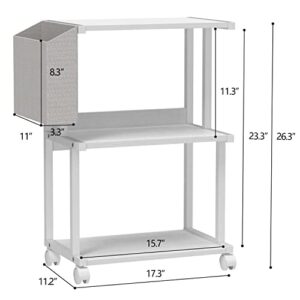 Ostreeful 3 Tier Printer Stand Modern White Printer Mobile Wooden Printer Shelf Table Organizer for Home Office Kitchen