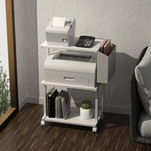 Ostreeful 3 Tier Printer Stand Modern White Printer Mobile Wooden Printer Shelf Table Organizer for Home Office Kitchen