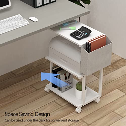 Ostreeful 3 Tier Printer Stand Modern White Printer Mobile Wooden Printer Shelf Table Organizer for Home Office Kitchen