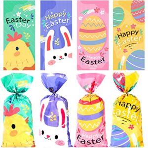 PINWATT 100Pcs Easter Cellophane Treat Bags with Ties, Easter Goodie Candy Gift bags for Kids Egg Hunt Game, Party favor Supplies, (4 Sweet Styles, 11"×5")