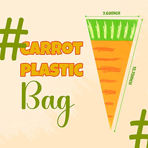 YASUOA 100 Pieces Easter Carrot Transparent Cone Cello Bags Carrot Shaped Green Top Goody Bags 7.9 * 15.4'' Plastic Treat Bags Triangle Bags for Kids Party Bean Cookies Popcorn Christmas Chocolates