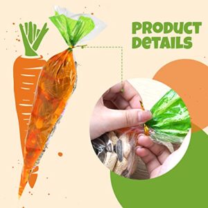 YASUOA 100 Pieces Easter Carrot Transparent Cone Cello Bags Carrot Shaped Green Top Goody Bags 7.9 * 15.4'' Plastic Treat Bags Triangle Bags for Kids Party Bean Cookies Popcorn Christmas Chocolates