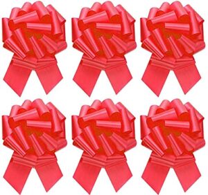 large ruby red gift wrap pull bows – 5″ wide, red ribbon big pull flower bows for christmas, valentines, mother’s day gifts and presents, set of 6 (x-mas red)