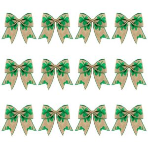 12 pcs st. patrick’s day wreath bow st. patrick’s day shamrock bow decorations irish tree topper shamrock decorations st. patrick’s day craft ribbon supplies (burlap color, green, 5.91 x 5.91 inch)