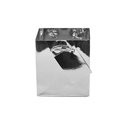 Silver Gift Bags - 12 Pack Extra Small Silver Foil Gift Bags with Handles, Designer Solid Silver Paper Gift Wrap Bags for Birthdays, Party Favors, Baby Shower, Bachelorette, Weddings, Holiday Presents, Bulk - 4x2.75x4.5