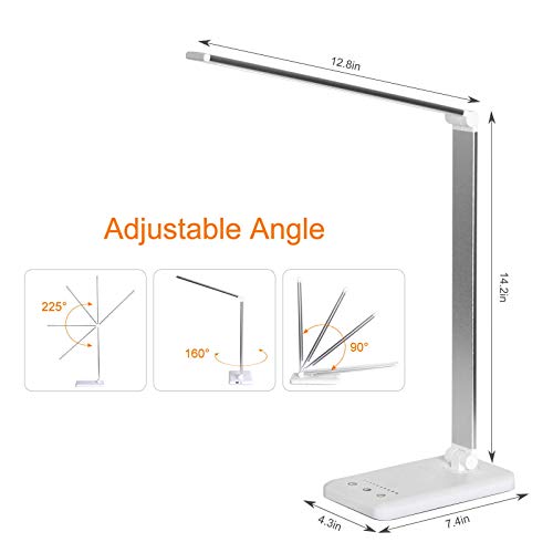 Himigo LED Desk Lamp,Eye-Caring Table Lamps,Stepless Dimmable Office Lamp with USB Charging Port,Touch/Memory/Timer Function,25 Brightness Lighting,Foldable Lamp for Reading,Studying,Working