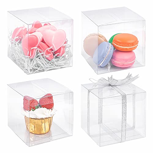 Zezzxu 30pcs Clear Boxes for Favors 4x4x4 Transparent Gift Box for Cupcake Macaron Candy Cookies Ornament Gifts of Wedding Party Baby Shower