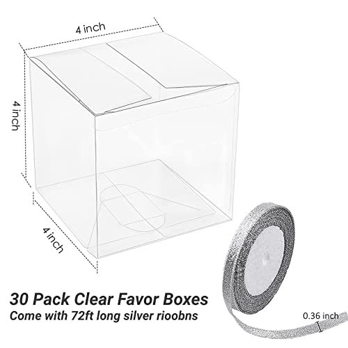 Zezzxu 30pcs Clear Boxes for Favors 4x4x4 Transparent Gift Box for Cupcake Macaron Candy Cookies Ornament Gifts of Wedding Party Baby Shower
