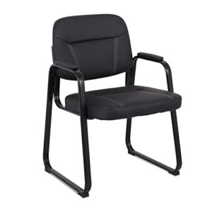 clatina waiting room guest chair with bonded leather padded arm rest modern style with sled base for office reception and conference desk black 1pack