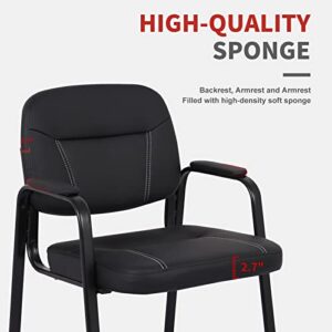 CLATINA Waiting Room Guest Chair with Bonded Leather Padded Arm Rest Modern Style with Sled Base for Office Reception and Conference Desk Black 1Pack