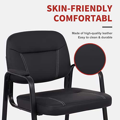 CLATINA Waiting Room Guest Chair with Bonded Leather Padded Arm Rest Modern Style with Sled Base for Office Reception and Conference Desk Black 1Pack