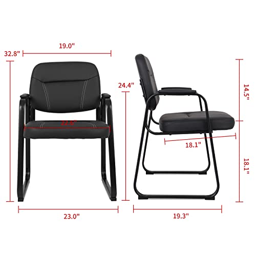 CLATINA Waiting Room Guest Chair with Bonded Leather Padded Arm Rest Modern Style with Sled Base for Office Reception and Conference Desk Black 1Pack