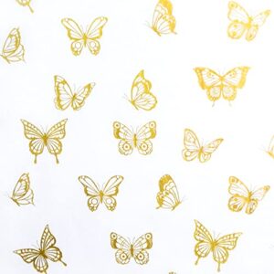 mr five white with metallic gold butterfly tissue paper bulk,20″ x 28″,gold butterfly design tissue paper for gift bags,gold gift wrapping tissue paper,30 sheets