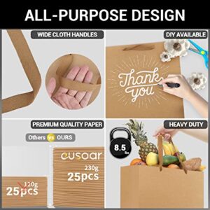 EUSOAR Kraft Paper Gift Wrap Bags, 25pcs Small 10.6"x3.1"x8.3" Reusable Sturdy Heavy Duty Shopping Bags with Handle Bulk, Retail, Boutique, Business,Wedding Party Favor,Grocery,Restaurant Take-Out Bag