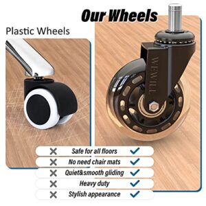 WEWILL Rollerblade Office Chair Wheels Replacement 99% Universal Fit Chair Casters(Set of 5) Heavy Duty Rubber Casters 3 INCH Smoothly & Quietly Safe for All Floor, Hardwood, Tile, Carpet