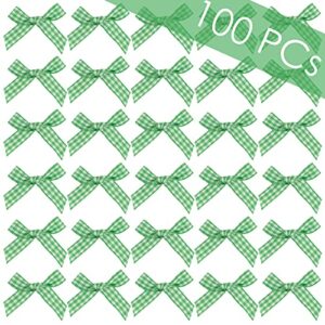 aimudi mini green bows for st. patrick’s day 1.5 inch small gingham bows pre-tied small green plaid bows green and white buffalo plaid bows for crafts invitation card flower applique – 100 counts