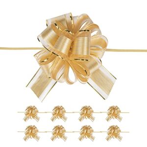 AKLVBL 10 PCS Large Pull Bow Gift Wrapping Bows, Pull Bow with Ribbon for Wedding Gift Baskets, Party Gift Wrap Bows, Presents Decorating Bows (Gold)