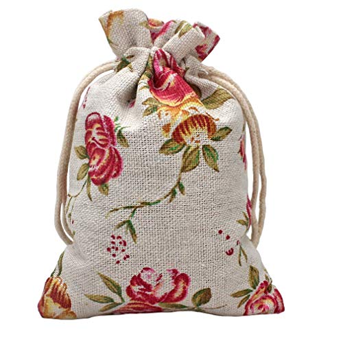 Hapdoo 50 Pack Rose Double Drawstring Burlap Bags Gift Reusable Linen Bags Jewelry Pouches Sacks for Wedding Party Gift 4"x 5.5", Presents, Festivals