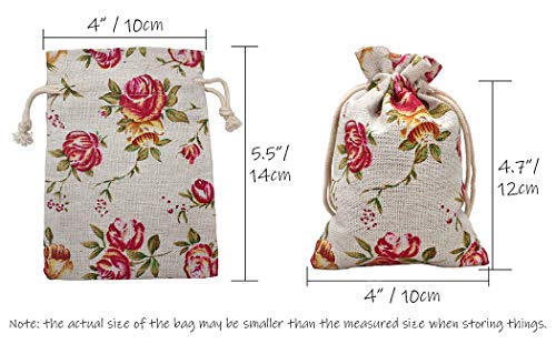 Hapdoo 50 Pack Rose Double Drawstring Burlap Bags Gift Reusable Linen Bags Jewelry Pouches Sacks for Wedding Party Gift 4"x 5.5", Presents, Festivals