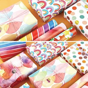 Apol Gift Wrapping Paper Birthday,Rainbow Pink Folded Gift Wrap Set 20 x 28 inches per sheet (12 sheets: 47 sq. ft. ttl.) W/String and Sticker for Bridal Baby Shower Wedding Graduation and More
