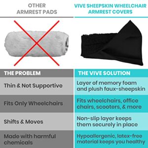 Vive Wheelchair Armrest Cover (Pair) - Memory Foam Sheepskin Pad for Office & Transport Chair - Soft Support Cushion Accessories for Padded Arm Rest, Kids, Adults - Comfort Padding Pressure Relief