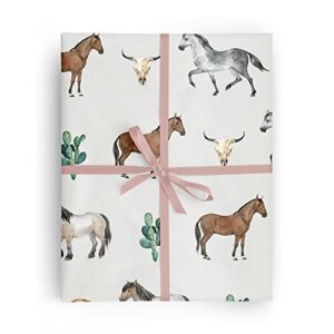 REVEL & Co Western Horses Birthday Gift Wrap by Hoot LeRoux—Horse Wrapping Paper Folded flat, 27 x 39 inches—Cowboy Wrapping Paper with Horses, Cowboy Boots, Cow Skulls, and Cactus