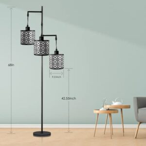 AIGOTEK Dimmable Industrial Floor Lamp with 3-Lights Black Farmhouse Floor Lamps for Living Room, Modern Tall Standing Lamp with Birdcage Shades & Base for Bedroom, Office