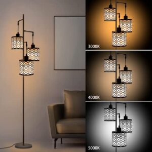 AIGOTEK Dimmable Industrial Floor Lamp with 3-Lights Black Farmhouse Floor Lamps for Living Room, Modern Tall Standing Lamp with Birdcage Shades & Base for Bedroom, Office