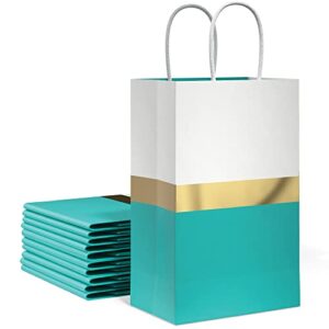Designer Gift Bags with Handles - Assorted Sizes and Colors - Cute Luxury Gift Bags - Wedding Welcome Bags, Bridal or Bridesmaid Gift, Birthday Gift Bags for Women, Bachelorette Party Favor (8" - 10 PK, Teal)