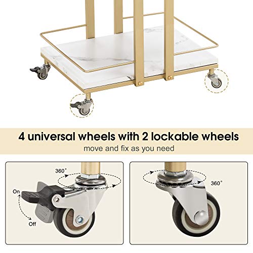 BarberPub Utility Manicure Trolley Metal Storage Rolling Barber Cart with Wheels Multi-Purpose Rack Heavy-Duty Trolley 2033 (White)