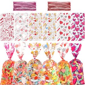 sperpand 120 pieces valentine cellophane gift bags plastic candy bags with twist ties for valentine, birthday, party favor supplies