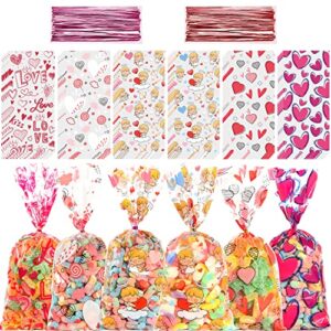 SPERPAND 120 Pieces Valentine Cellophane Gift Bags Plastic Candy Bags with Twist Ties for Valentine, Birthday, Party Favor Supplies