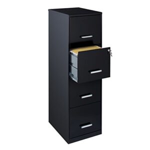 space solutions 18″ 4 drawer metal file cabinet, black,