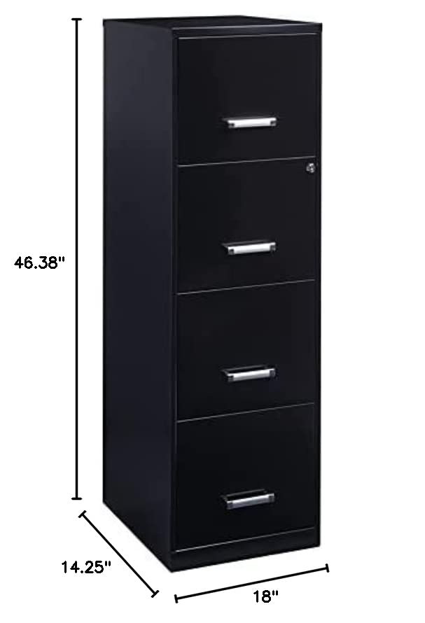 Space Solutions 18" 4 Drawer Metal File Cabinet, Black,