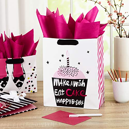 Hallmark Gift Bags Assortment with Tissue Paper - Pink and Black Cupcake, Shoes, Flamingo (Pack of 3: 2 Large 13" and 1 Medium 7" Gift Bags) for Birthdays, Mother's Day, Baby Showers, Bridal Showers