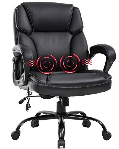 BESTOFFICE FURNITURE 400lbs Wide Seat Ergonomic Desk Massage Computer Lumbar Support Armrest Swivel Rolling Executive PU Leather Adjustable Task Chair for Adults Women, Black