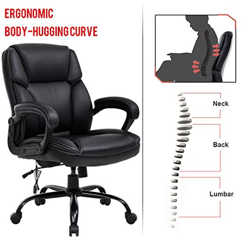 BESTOFFICE FURNITURE 400lbs Wide Seat Ergonomic Desk Massage Computer Lumbar Support Armrest Swivel Rolling Executive PU Leather Adjustable Task Chair for Adults Women, Black