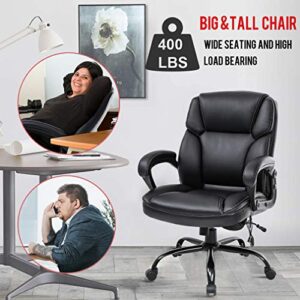 BESTOFFICE FURNITURE 400lbs Wide Seat Ergonomic Desk Massage Computer Lumbar Support Armrest Swivel Rolling Executive PU Leather Adjustable Task Chair for Adults Women, Black