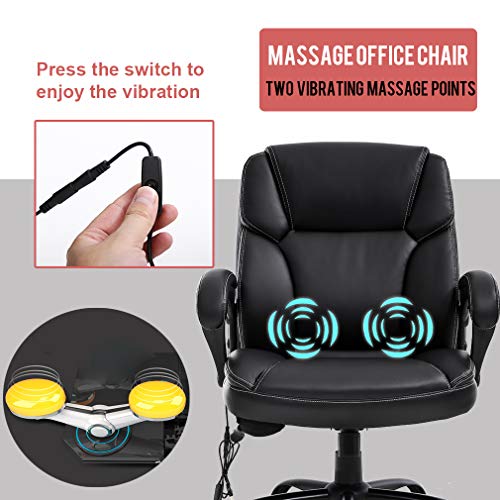 BESTOFFICE FURNITURE 400lbs Wide Seat Ergonomic Desk Massage Computer Lumbar Support Armrest Swivel Rolling Executive PU Leather Adjustable Task Chair for Adults Women, Black