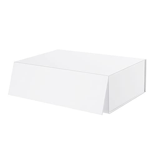 MALICPLUS Large Gift Box 14x9.5x4.5 Inches, White Gift Box with Lid, Bridesmaid Proposal box, Sturdy Gift Box, Collapsible Gift Box with Magnetic Closure (Matte White)