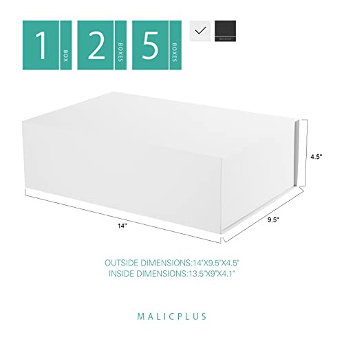 MALICPLUS Large Gift Box 14x9.5x4.5 Inches, White Gift Box with Lid, Bridesmaid Proposal box, Sturdy Gift Box, Collapsible Gift Box with Magnetic Closure (Matte White)