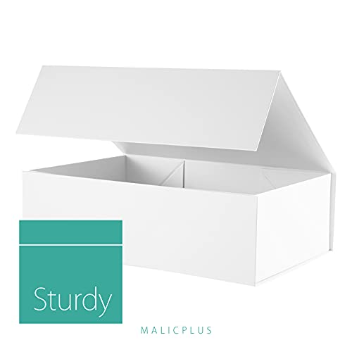 MALICPLUS Large Gift Box 14x9.5x4.5 Inches, White Gift Box with Lid, Bridesmaid Proposal box, Sturdy Gift Box, Collapsible Gift Box with Magnetic Closure (Matte White)