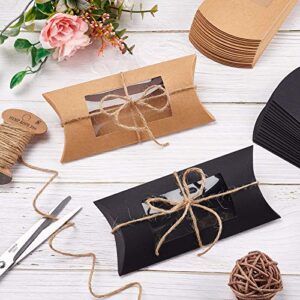 BENECREAT 30pcs 6x3x1 Inches Black Kraft Paper Pillow Boxes with Clear Window, Candy Packaging Box Treat Box for Birthday Wedding Party