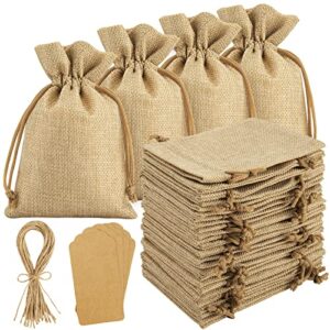 25pcs burlap gift bags with drawstring, 4×6″ small party favor gift bags + bonus gift tags & string, gift bags small size for party, jewelry pouches, christmas, festival, kids birthday, coffee, diy craft bags